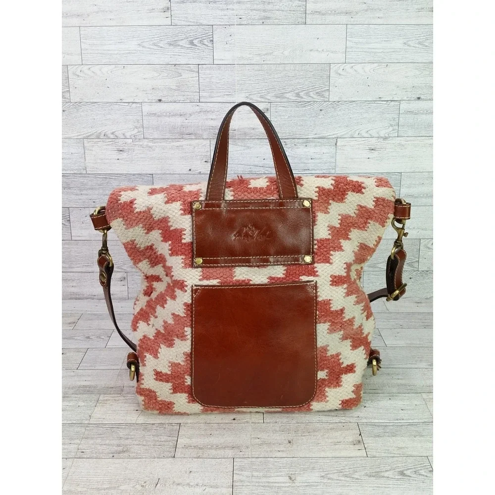 Patricia Nash Woven Casoli Convertible Shoulder Backpack Leather Carpet Bag